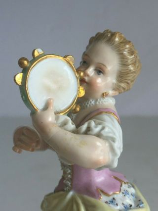 Antique Meissen Porcelain Figure GIRL WITH TAMBOURINE Incised Marks KAENDLER 3