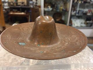 Vintage Antique Mid Century Modern Copper Sombrero Hat Ashtray Size 5x1 1/2”