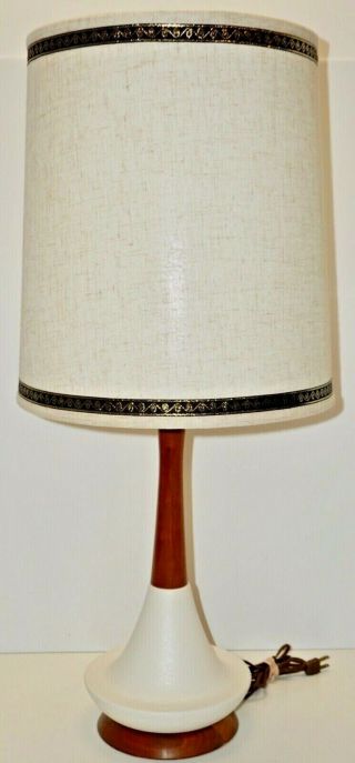 Mid Century Ceramic And Wood Tall Table Lamp & Shade