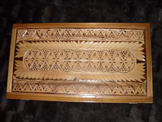 RARE ANTIQUE RUSSIAN BACKGAMMON.  EX LARGE HANDMADE CARVED SOLID OAK WOOD BEAUTY 4