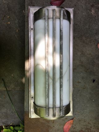 Art Deco Porch Light Milkglass? Shade Stainless Steel Fixture Mcm Arts & Crafts