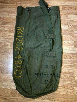 Vintage Us Army Military Marines Duffle Bag Sack Back Pack Green Heavy Canvas