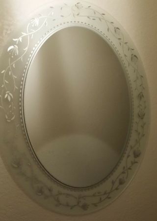 Mid Century Modern Oval Frame - Less Mirror Crystal Etched Wall Art Flat,  2 Aval.