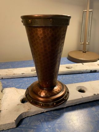 Antique Arts & Crafts 6.  25” Roycroft? Vase,  Candlestick? Hammered Copper Riveted