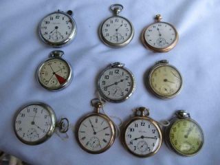 10 Antique Mens Open Face Pocket Watches 21j Railroad Watch - 17j - - 10j -,