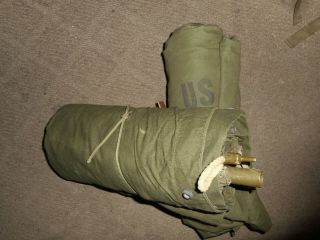1967 - 68 Vintage Us Army Pup Tent Full Set: 2 Halves,  Poles,  Ropes & Stakes