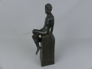 Scarce Vintage 1920 ' s Mori Galvano Pompeian Bronze Nude Male Figure Bookend 2