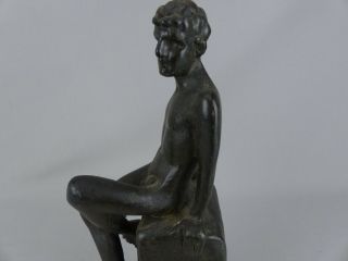 Scarce Vintage 1920 ' s Mori Galvano Pompeian Bronze Nude Male Figure Bookend 7