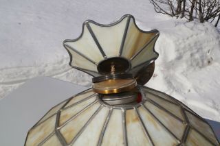 Antique 1930s Leaded Stained Cream Slag Art Glass Hanging Lamp Shade For Repair 2
