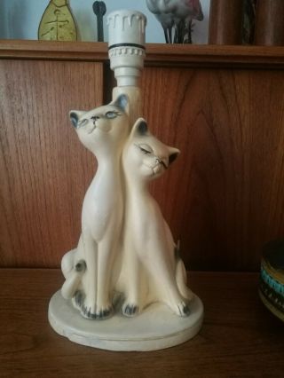 60s Kitsch Siamese Cats Chalkware Pottery Lamp Base Vintage Retro Cat