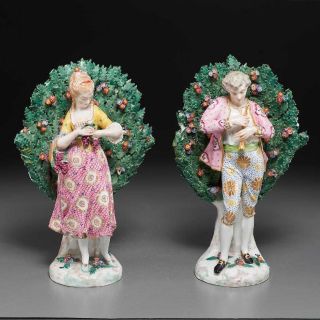 Large Antique Porcelain Chelsea English Bocages Statues Figures Signed