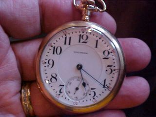 Waltham Pocket Watch Gold Plate Case Cresent Street,  21 J,  5 Pos,  D - S Dial 16s