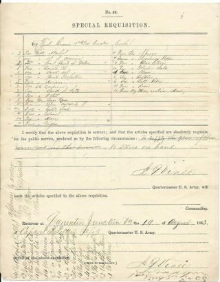 Union Special Req.  Form For 1st Brig,  3rd Cav Corps,  Warrenton Jct,  Va 4/19/63