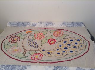 Vintage French Peacock Embroidery Tapestry Cushions,  Upholstery (2370)