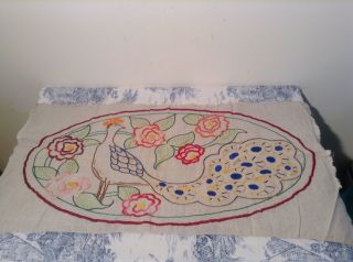 VINTAGE FRENCH PEACOCK EMBROIDERY TAPESTRY Cushions,  Upholstery (2370) 2