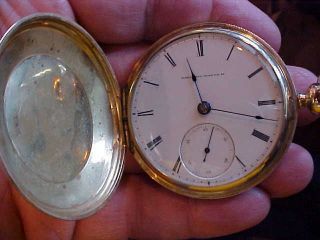 Elgin Pocket Watch Gold Plate Hunting Case Mat Laflin Model 1868 - 1874,  Key Wind
