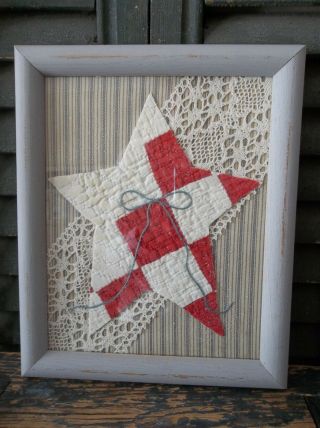 Prim Americana/year Round Decoration - Antique Cutter Quilt Star In Painted Frame