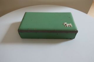 Vintage 1950’s Wood Box Green : Metal Scottie Dog Motif 2