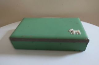 Vintage 1950’s Wood Box Green : Metal Scottie Dog Motif 4