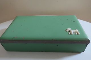 Vintage 1950’s Wood Box Green : Metal Scottie Dog Motif 5