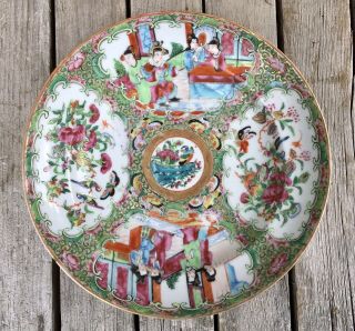 Antique Chinese Export 8” Plate Bowl Hand Painted Rose Medallion