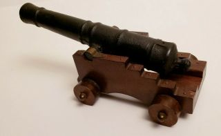 Vintage Handmade Civil War Military Black Powder Cannon Iron Barrel Wood Canyon