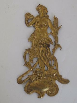 Antique Brass Embossed Art Nouveau Lady Figure