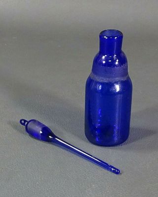19c.  Antique Cobalt Blue Blown Glass Medicine Drug Drip By Drop Medical Bottle