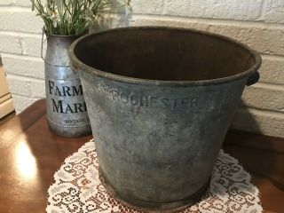 Antique Galvanized Steel Pail Heavy Duty Rustic Chore Bucket Country/farm