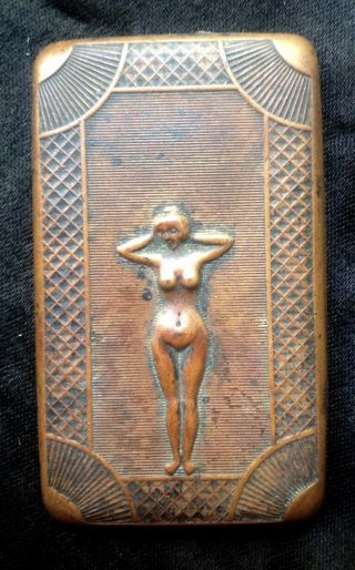 Lovely Rare Antique French Art Nouveau Copper Bronze Lady Nude Vesta Case Lid ?