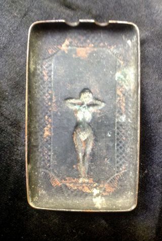 LOVELY RARE ANTIQUE FRENCH ART NOUVEAU COPPER BRONZE LADY NUDE VESTA CASE LID ? 3