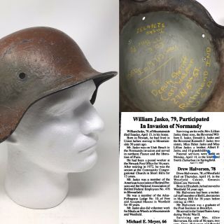 Wwii 4th Infantry Cpl.  Jasko Utah Beach D - Day Captured 709th German Helmet Relic