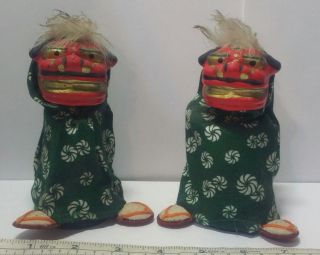 Japanese Painted Mache Shishi Lion Dance Mask & Cloth Doll Figurine Foo Dog Pair