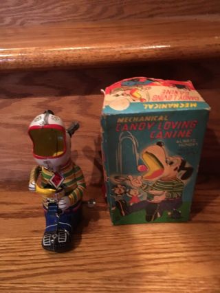 Vintage 1960’s Tps Candy Loving Canine Tin Windup - Box - Mib Boxed