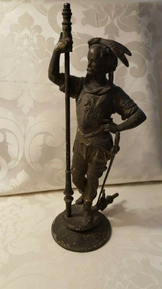 Antique Victorian Era Gaslight Metal Statue Of Spanish Soldier