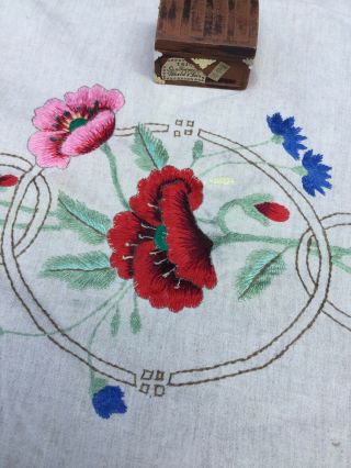 Antique Victorian Society Silk Art & Crafts Hand Embroidery Linen Panel 28x94”