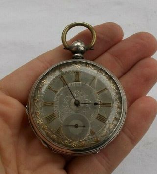 Rare Vintage Antique 2 " Fine Sterling Silver French Pocket Watch Key Wind Fancy