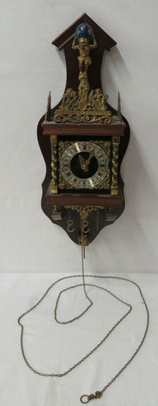 Vintage Dutch Holland German Movement Mechanical Pendulum Wall Decor Clock Atlas