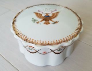 Rare Antique Chinese Export Federal Porcelain Box Usa Eagle Flag Dish Jar Candy