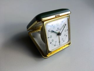 Vintage Junghans Travel Pocket Alarm Clock Watch Foldable Green Case.  Well