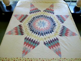 For Difficult Restoration Or Cutting: Vintage Hand Made Feed Sack Star Quilt