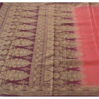 Sanskriti Vintage Pink Saree 100 Pure Silk Craft 5 Yd Fabric Woven Sari