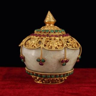 Chinese Antique Tibetan Buddhist Natural Crystal Hand - Set Gemstone Pot Relic