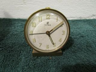Vintage Cyma Travel Alarm Clock Travel/vacation In Style Swiss Made