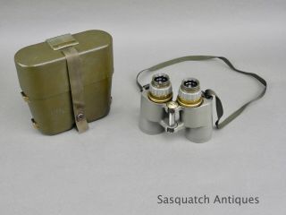 Vintage Vietnam Era M19 7x50 Green Od Binoculars And Case Grid Reticle