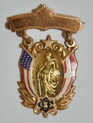 14k Yellow Gold & Enameled Daughters Of The Confederacy Pin Sorensen 5.  1g