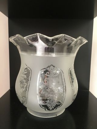 Victorian Clear And Frosted Acid Etched Foliate Oil Lamp Shade