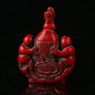 China Exquisite Red Coral Hand Carved Fish & Children Snuff Bottle R2013 3