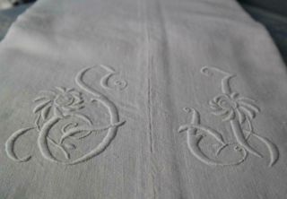 French Antique Linen Sheet Hand Loomed Metis Linen Monogram Dowry 102x87 " M80
