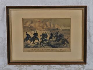 Antique 19th Century Currier And Ives Civil War Litho Print Battle Of Pittsburgh
